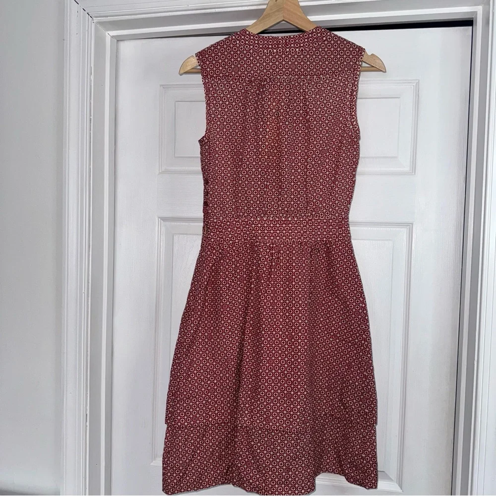 NWT Tory Burch Darilynn Ruffle Sleeveless Dress 0 Brick Red Silk Cotton